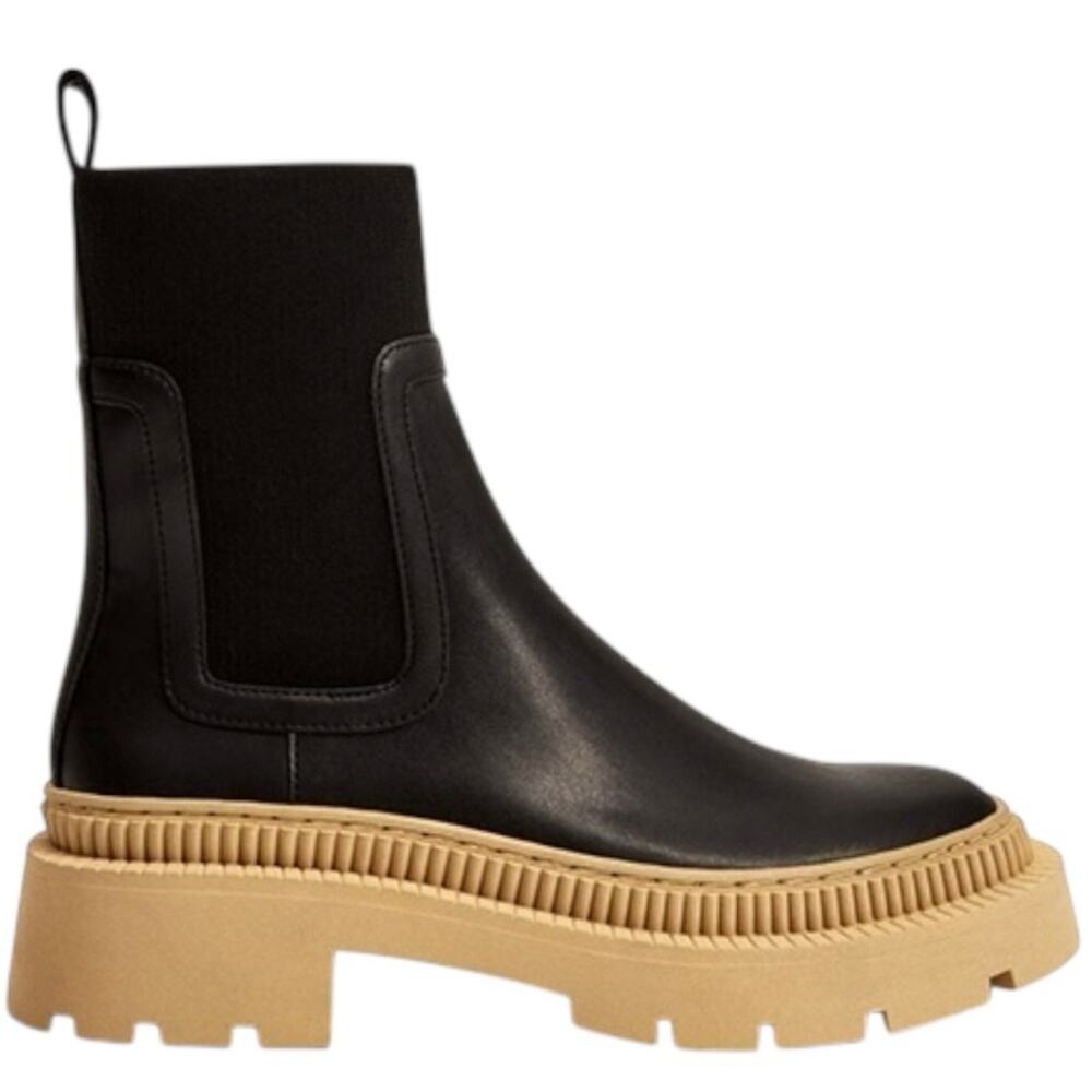 Mango Black Ankle Boots with Tan Sole